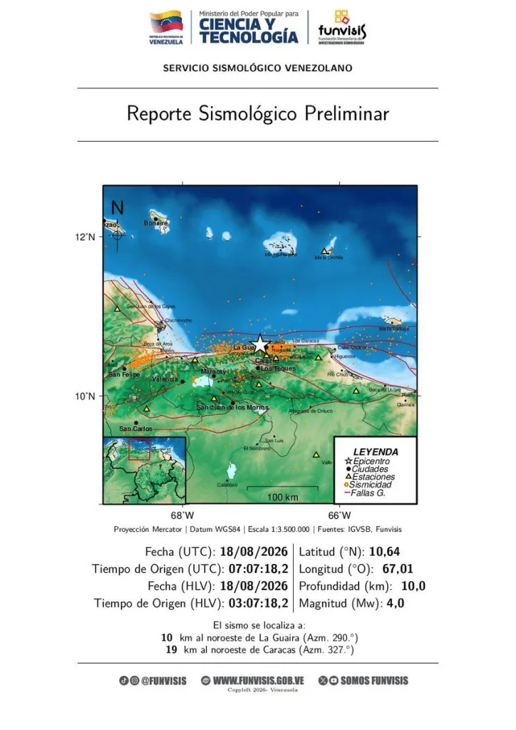 Reportan sismo de magnitud 4 en Vargas y Caracas la madrugada de este martes