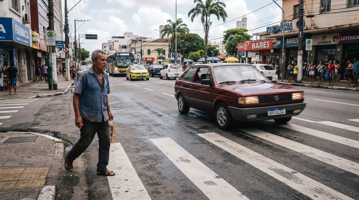 Pedestre pisa na faixa não semaforizada, condutor acelera para passar primeiro em vez de frear e acaba autuado por equipamento de fiscalização