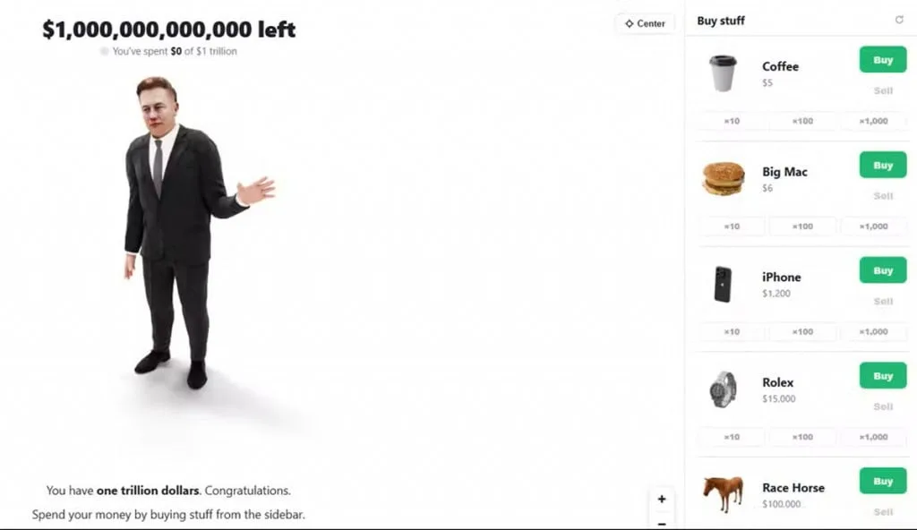 Jogo gratuito desafia o usuário a zerar os US$ 1 tri de Elon Musk