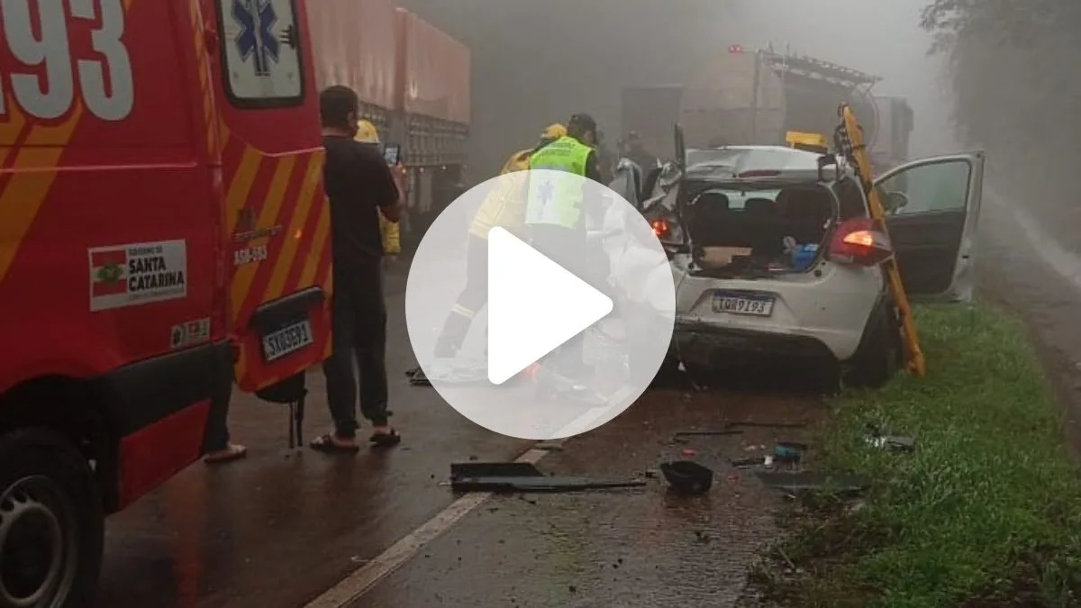 VÍDEO: Engavetamento entre sete veículos interdita trecho da BR-163 em SC
