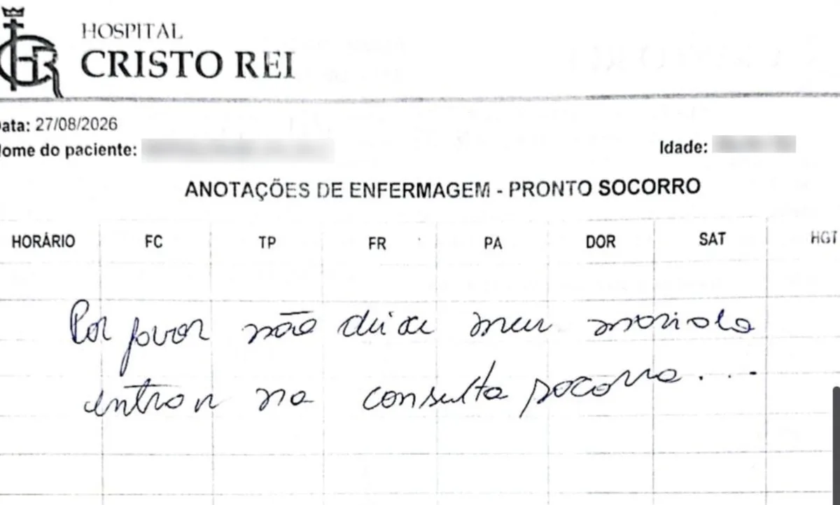 Mulher usa prontuário de hospital do Paraná para escrever pedido de socorro e denunciar marido: 'Não deixe entrar'