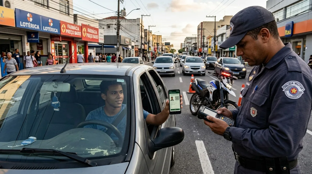 Jovem é parado na blitz, apresenta a Permissão para Dirigir pelo celular e agente verifica uma infração, condutor teme perder o direito à CNH definitiva
