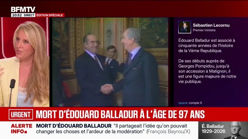 Mort d'Édouard Balladur: Sébastien Lecornu rend hommage à "une figure majeure de notre vie publique"