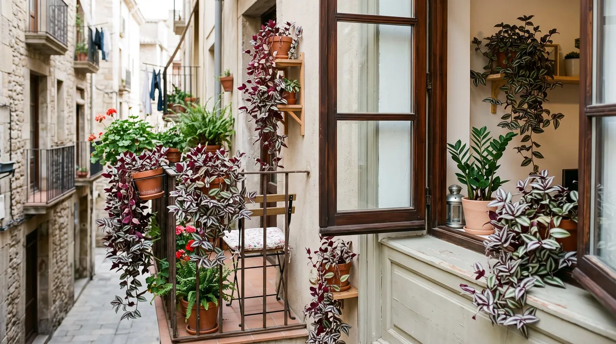 Tradescantia zebrina: la planta colgante ideal para decorar balcones y ventanas