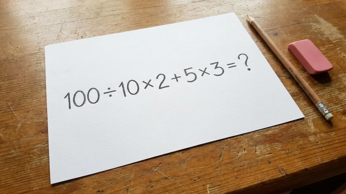 Resolva 100 ÷ 10 × 2 + 5 × 3 e teste se você ainda lembra o que fazer quando multiplicação e divisão aparecem juntas