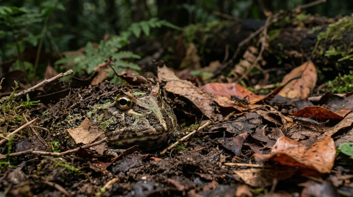 Com menos de 20 centímetros em muitas espécies, este anfíbio permanece imóvel até que um animal passe perto o suficiente e então abre uma boca enorme capaz de engolir presas surpreendentemente grandes para seu tamanho