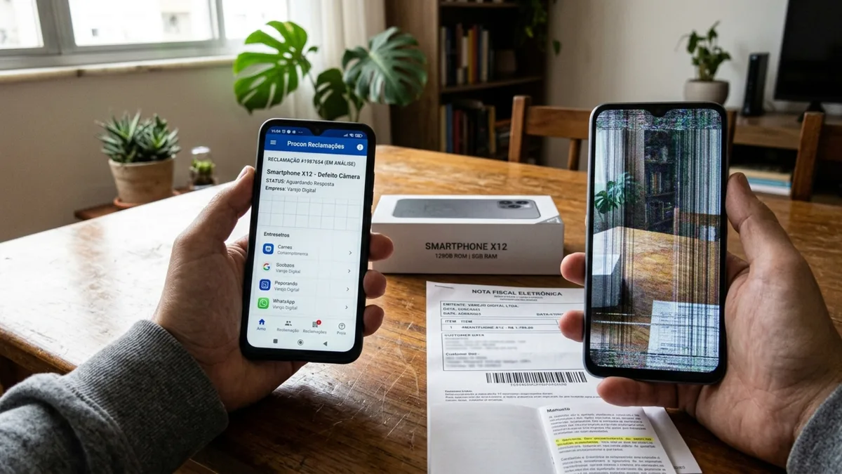 Consumidora paga por celular novo, encontra peças trocadas na assistência e percebe que recebeu aparelho recondicionado vendido como lacrado