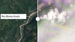 As imagens de satélite do Nepal que mostram o antes e depois das áreas destruídas pela enxurrada