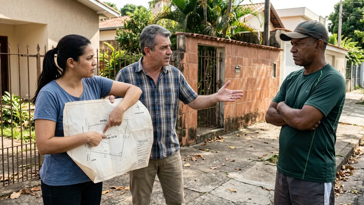 Casal volta de viagem e encontra cobertura da garagem vizinha presa ao muro construído exclusivamente dentro de seu lote, ele exige retirada das vigas e reparo das perfurações