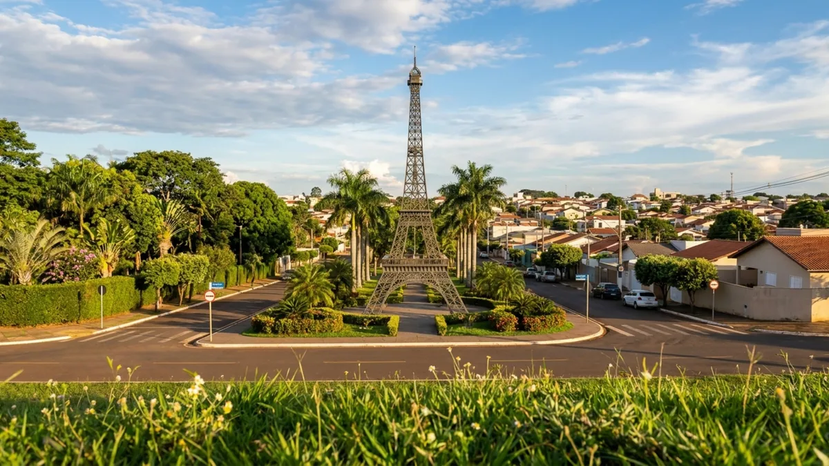96,5% das ruas com árvores e uma réplica da Torre Eiffel na entrada: a 7ª cidade mais arborizada do Brasil foi projetada antes de existir no mapa