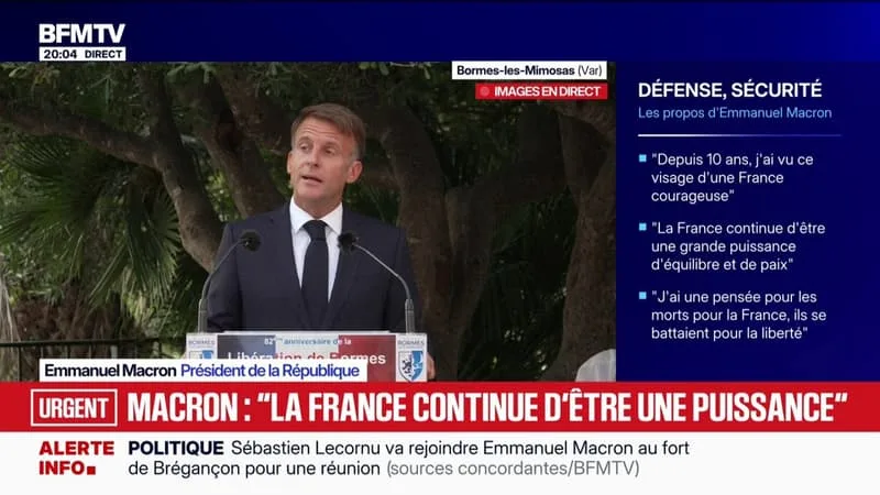 "On a promulgué hier la loi de programmation militaire [...] qui permettra d'organiser le service national", annonce Emmanuel Macron