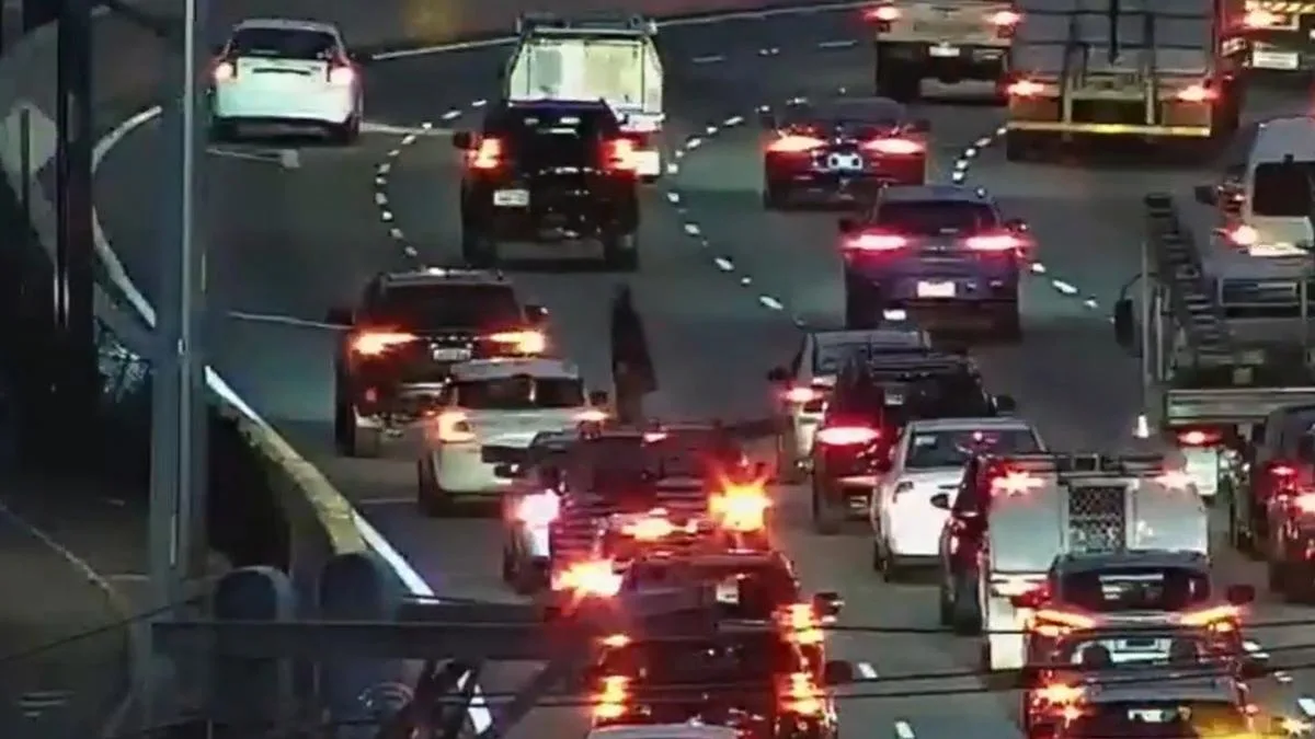 Perth traffic: Alert as pedestrian dangerously crosses peak-hour traffic on Kwinana Freeway