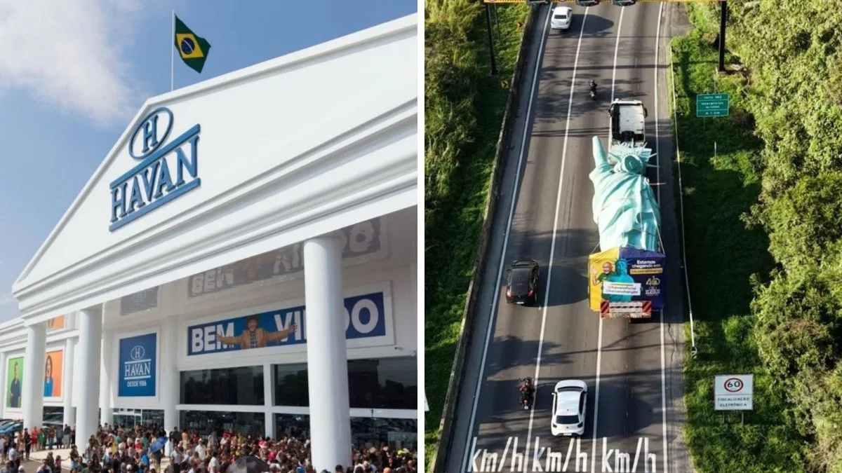 Estátua da Liberdade de 24 metros e oito toneladas que percorreu 1,4 mil km para nova loja da Havan custa R$ 1,5 milhão e leva 30 dias para ficar pronta em SC