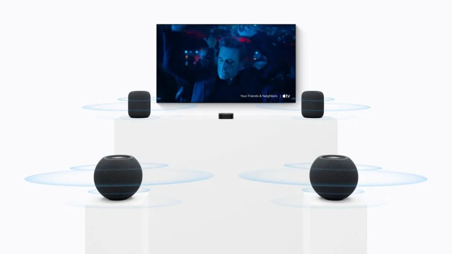 Zusammen ein Surround-System: Apple stellt Homepod Mini 2 und neues Apple TV 4K vor