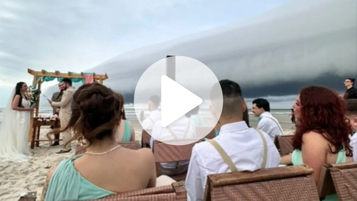 El Niño ‘chega de penetra’ em casamento ao ar livre e nuvem gigantesca de tempestade deixa noivos em apuros