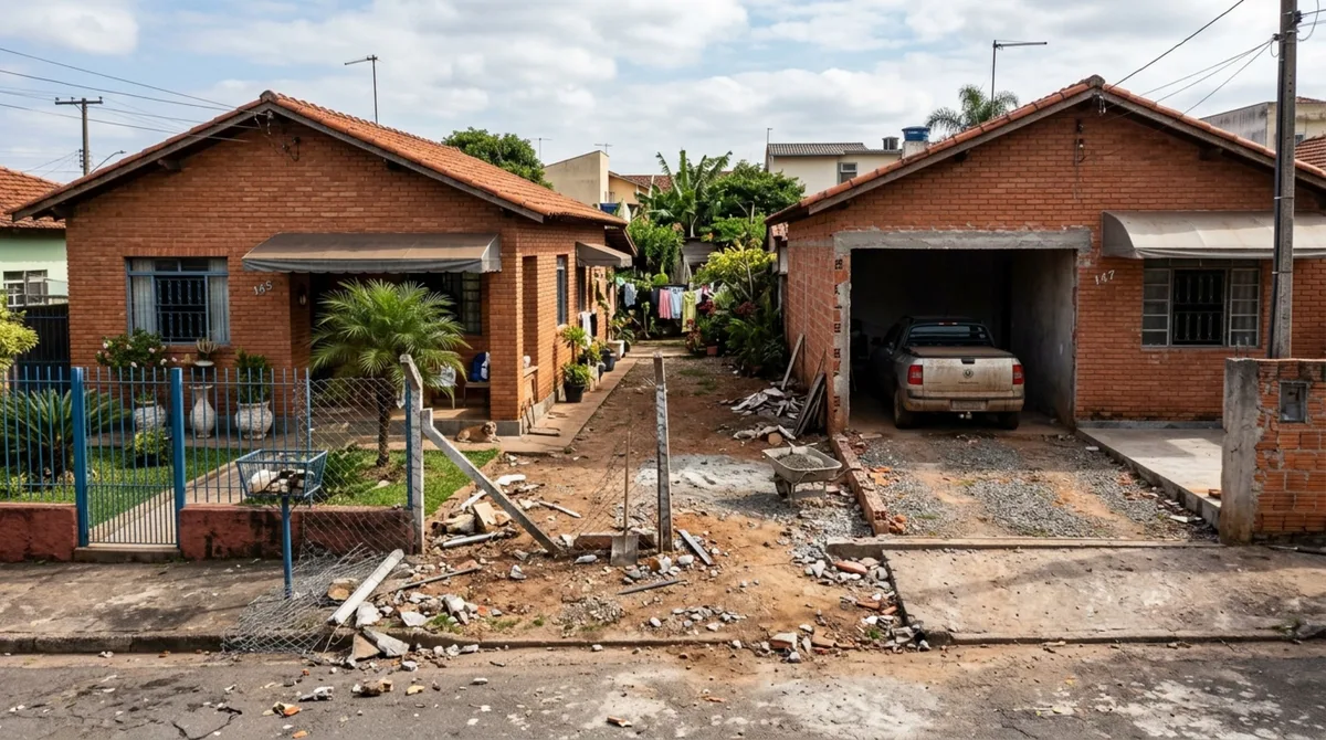 Família passa fim de semana fora e, ao voltar, descobre que vizinho retirou a cerca compartilhada para alargar a entrada da garagem