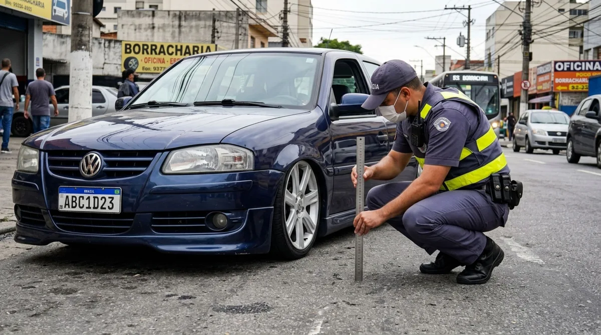 Motorista rebaixa a suspensão para melhorar o visual do carro e acaba tendo problema ao passar por uma fiscalização
