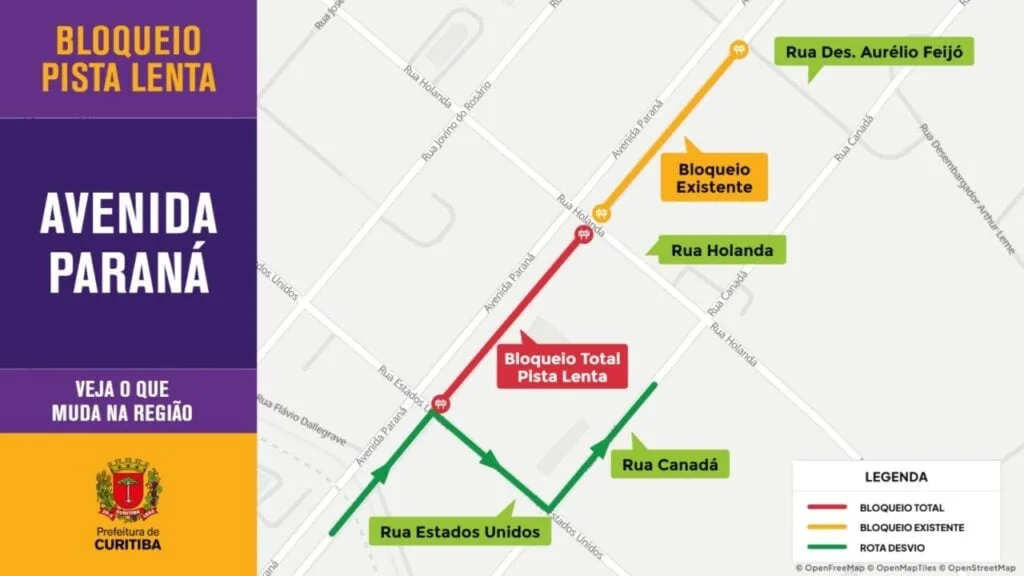 Avenida Paraná terá bloqueio de trânsito para obras