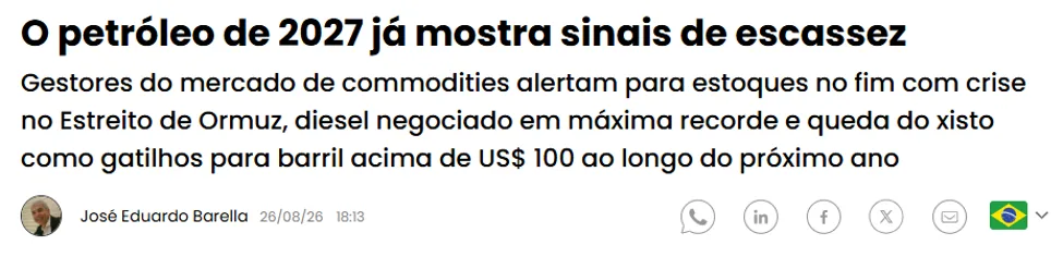 Conflito no Oriente Médio pode levar a escassez de petróleo em 2027? Saiba como proteger seus investimentos com mundo em alerta