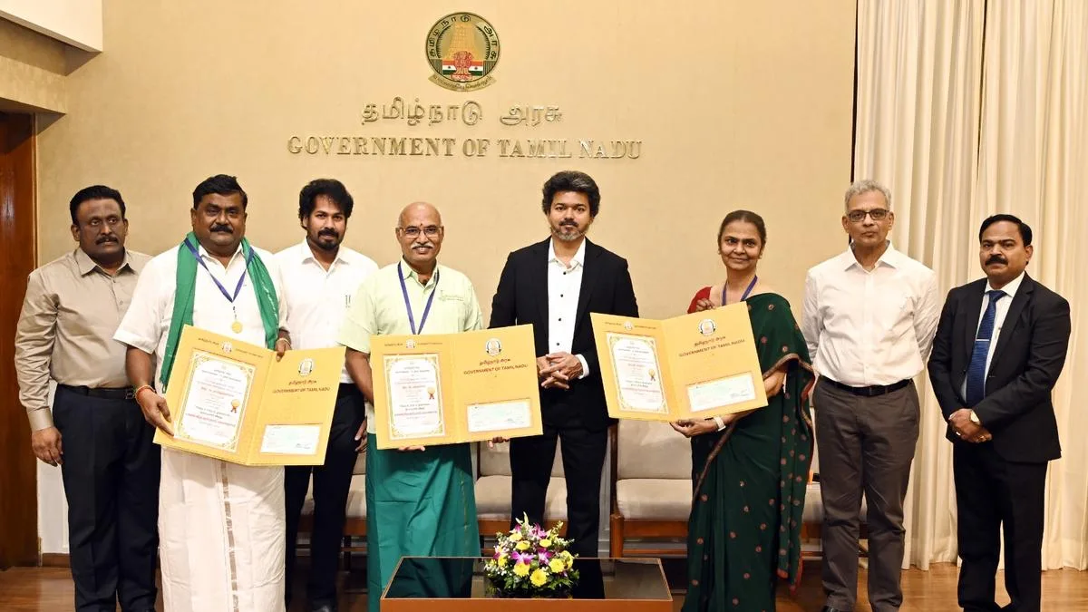 Tamil Nadu CM Vijay presents Nammazhvar Awards for excellence in organic farming