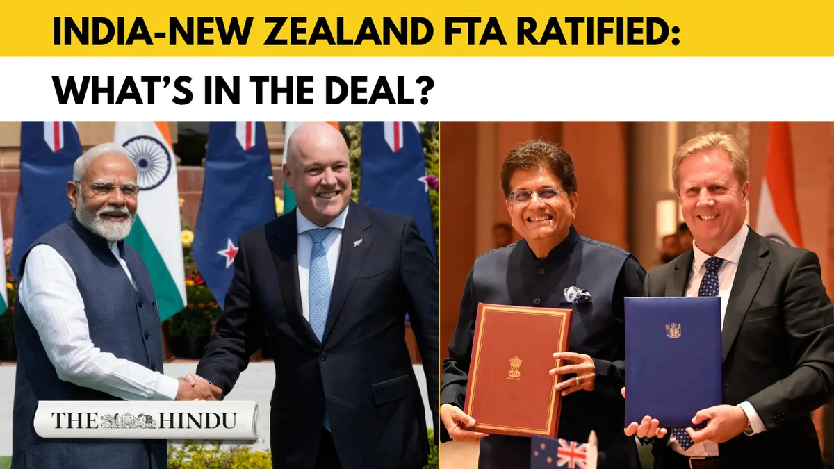India-New Zealand FTA to come into force on October 20