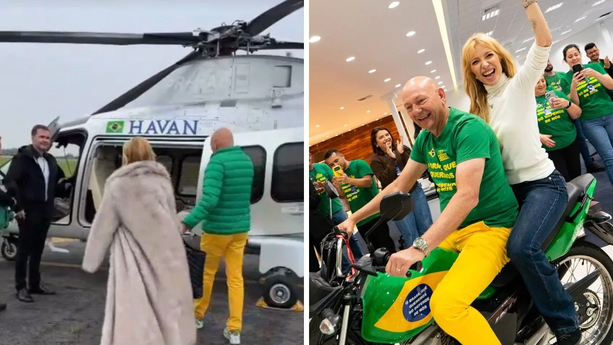 Luiza Possi visita Havan em helicóptero de luxo de R$ 35 milhões de Luciano Hang e confere de perto megaestrutura