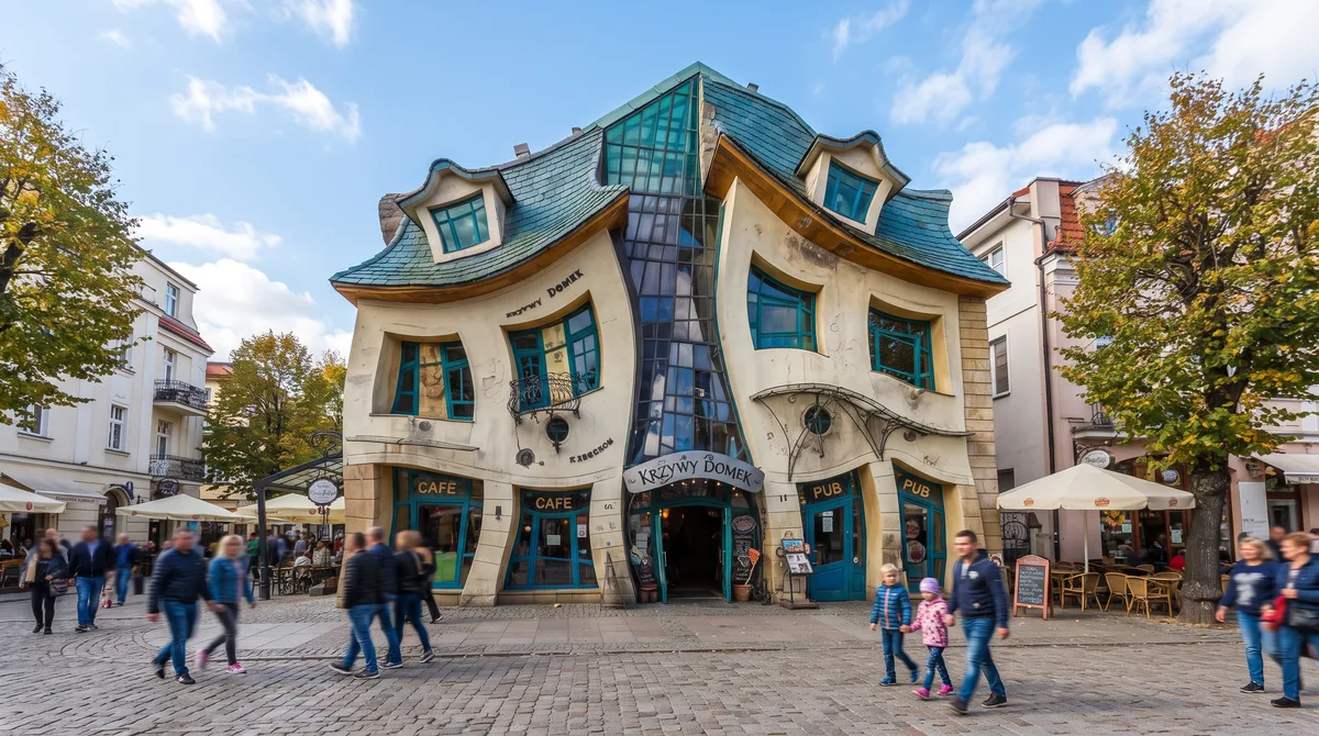 Desafiando as leis e as linhas retas da arquitetura convencional, este edifício comercial bizarro parece estar derretendo no meio da calçada, como se tivesse saído de uma pintura surrealista