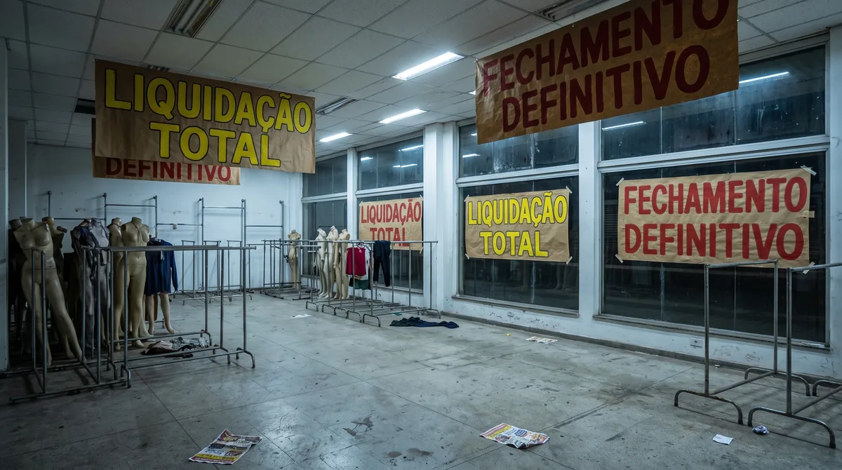Depois de décadas vendendo roupas com desconto, duas redes entram juntas em falência e colocam 46 lojas em liquidação, porque menos estoques excedentes disponíveis e a recessão reduziram justamente a matéria-prima comercial que sustentava o modelo