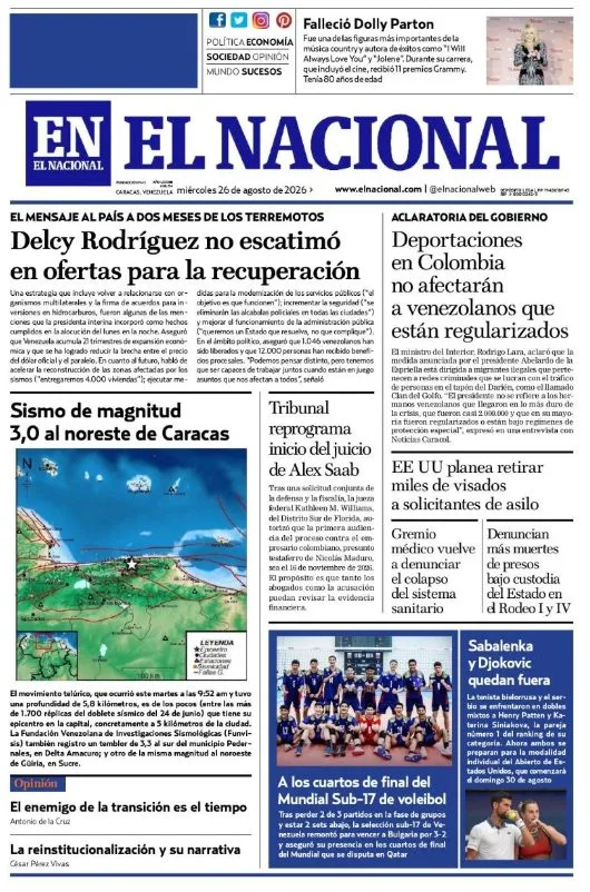 Portadas de este miércoles 26 de agosto de 2026