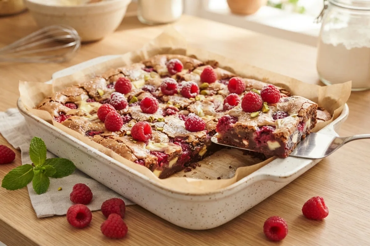 Brownie cremoso de chocolate blanco y frambuesas: un paso a paso fácil para la merienda