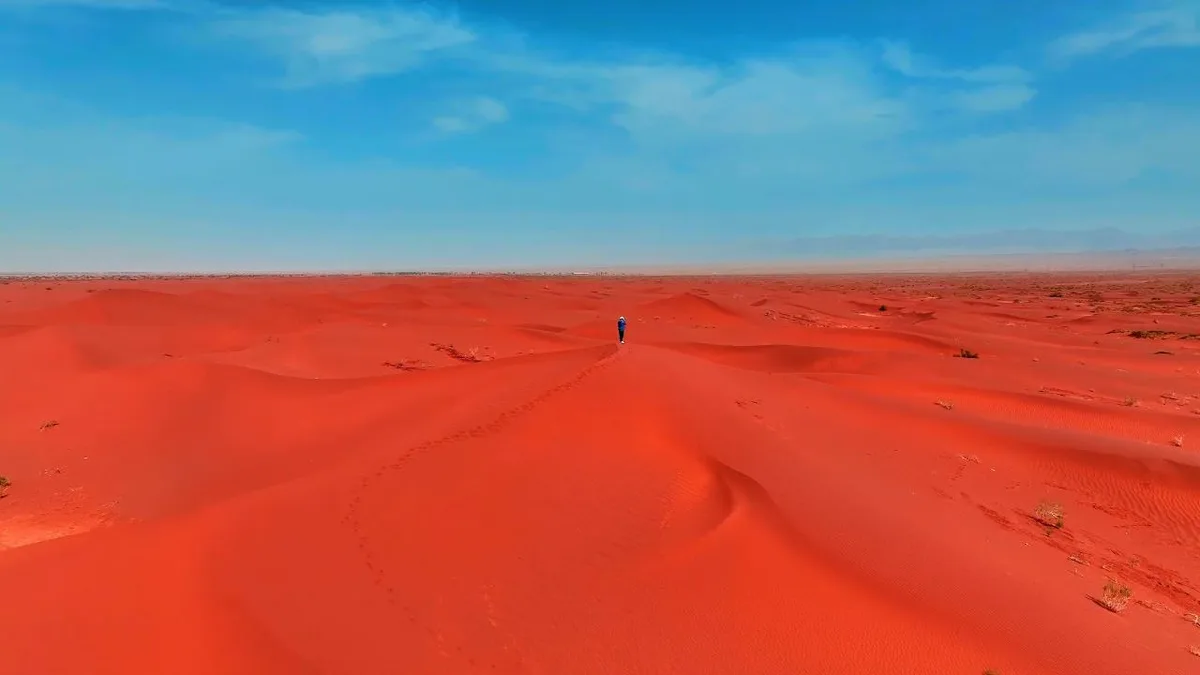 A rare 'red sand sea' on the edge of the Taklimakan Desert