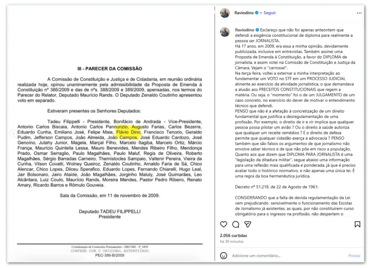 Dino defende diploma obrigatório para o exercício do jornalismo