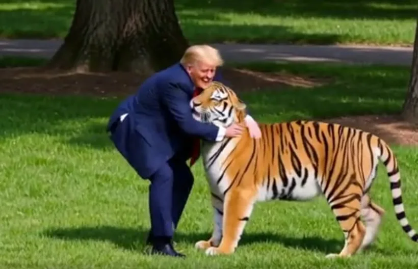Trump publicó un video domando a un tigre usando como base el del hombre al que mató un animal