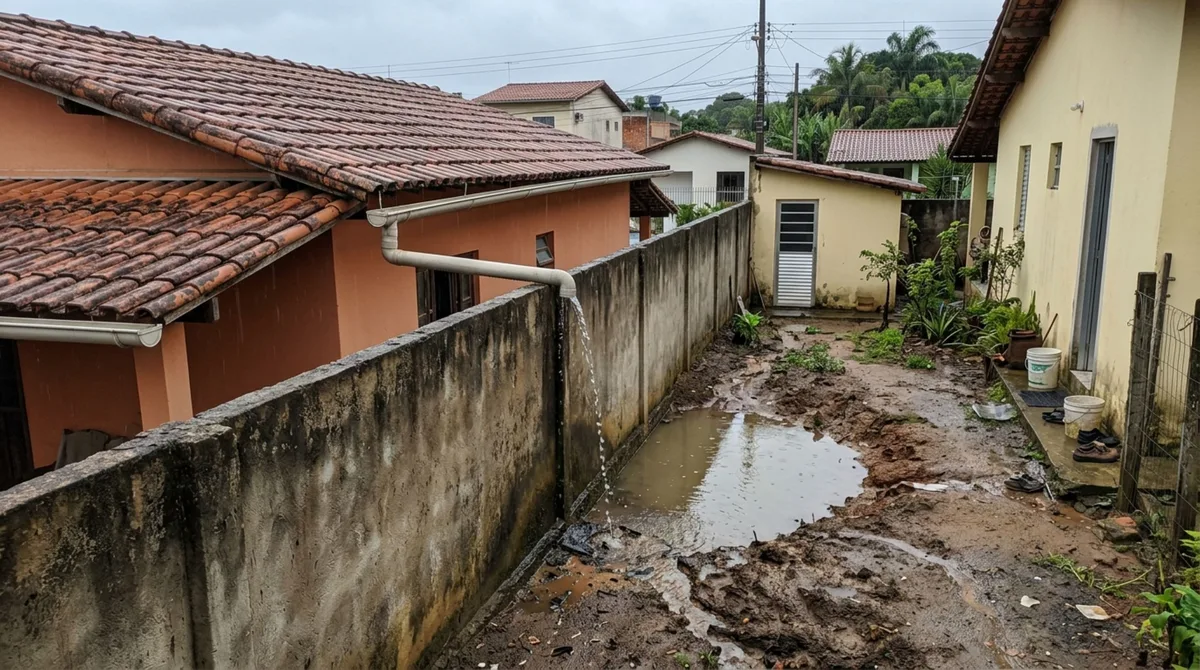 Casal passa fim de semana fora, ao voltar, descobre que vizinho mudou o telhado e passou a despejar água da chuva em seu quintal sem avisar e exige correção