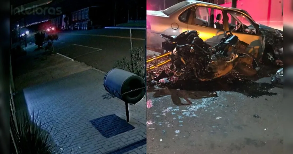 Imagens mostram forte impacto de acidente que deixou motociclista em estado grave