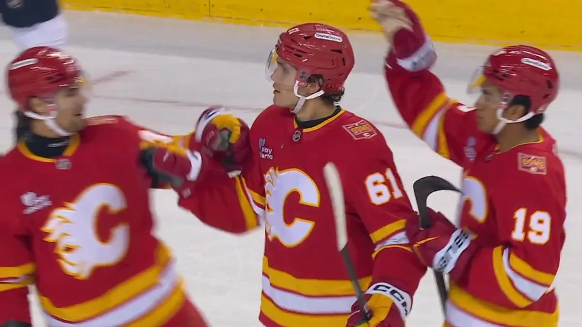 Suniev snipes shot from slot to get Flames on the board vs. Kraken