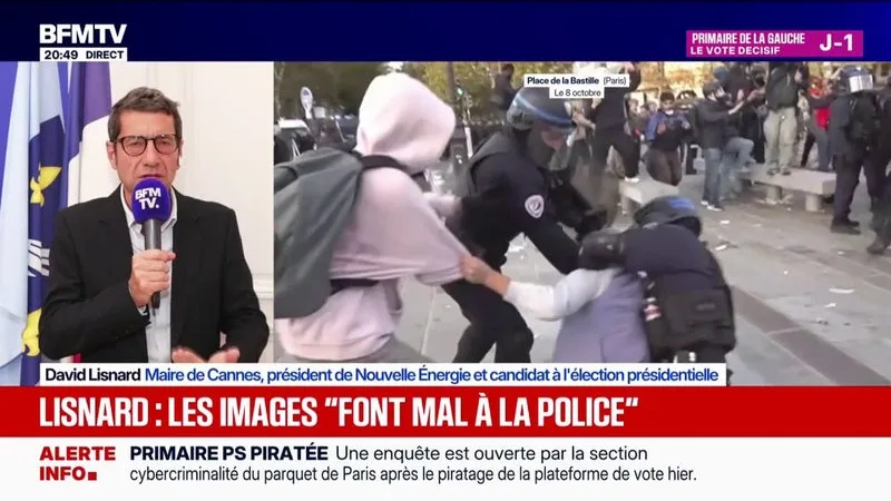 Coup de genou d'un policier au visage d'un jeune manifestant: ces images "font mal" à la police, déclare David Lisnard, président de Nouvelle Énergie et candidat à la présidentielle