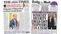 Newspaper review: 'King puts William first' and Harry security could cost public '£5m a year'
