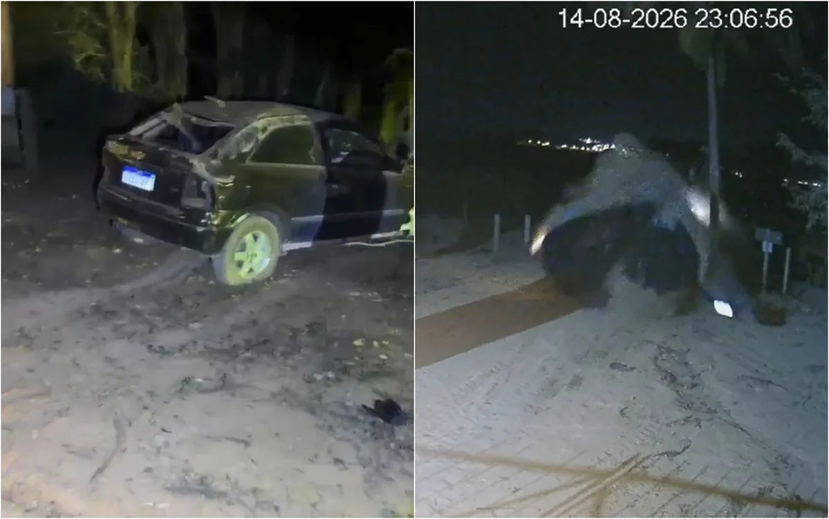 VÍDEO: Motorista sem habilitação fica ferido após capotar carro na entrada de fazenda em MG