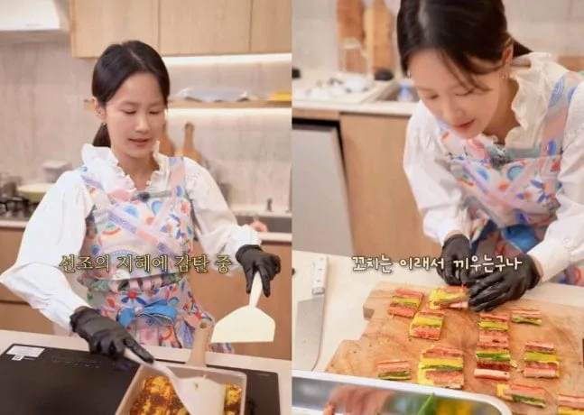'김준호♥'김지민, 임신 19주 D라인 품고 '전 부치기'…“예쁨 받는 며느리”