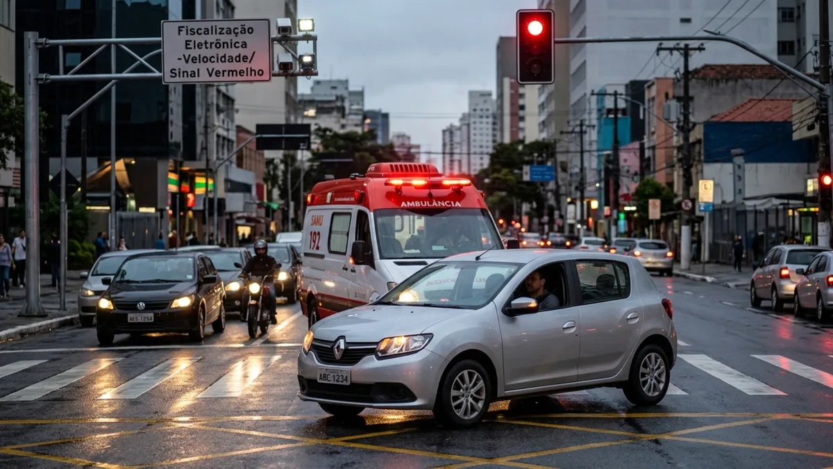 Motorista avança o sinal vermelho para abrir passagem a uma ambulância e recebe a multa em casa: dá para recorrer? O que diz o CTB
