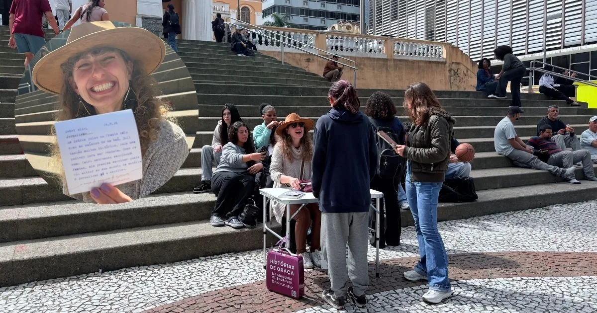 Advogada que largou tudo para virar escritora cria poemas em 30 segundos e incentiva literatura para adolescentes em ponto turístico de Florianópolis