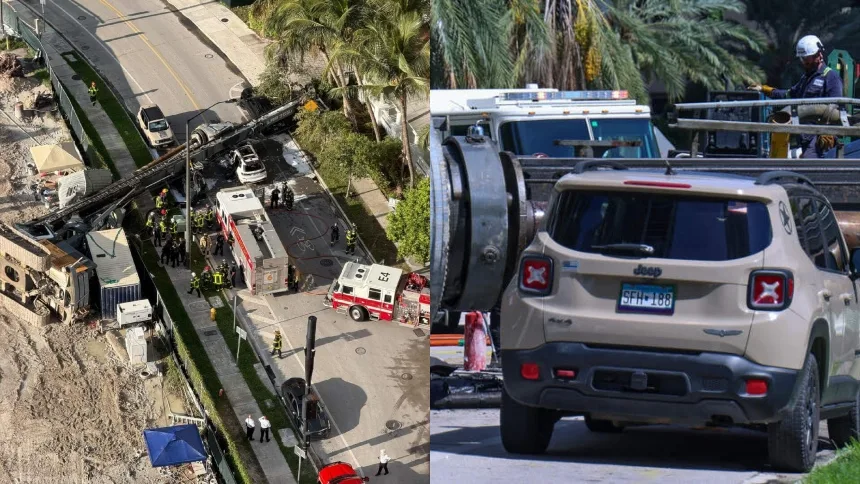 VIDEO: Grúa de construcción cayó sobre varios vehículos y dejó 4 personas heridas en Brickell, «fue una compleja operación de rescate»