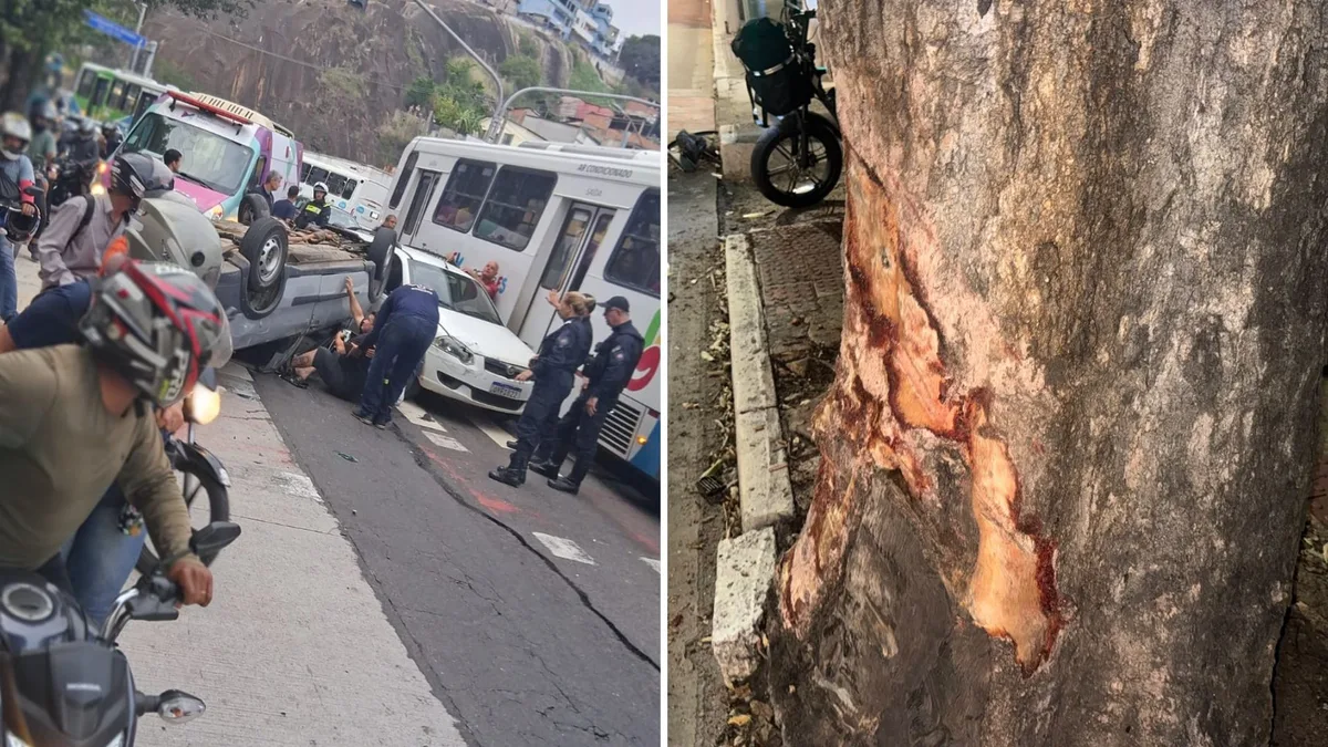Carro capota após motorista perder o controle na Curva do Saldanha, em Vitória