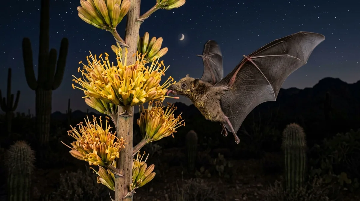Todos os anos, morcegos seguem a floração dos agaves do México ao Arizona e carregam pólen entre as plantas enquanto bebem néctar, tornando a própria rota migratória parte da reprodução do deserto
