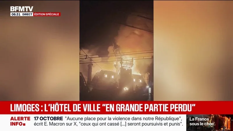 À Limoges, l'émotion après l'incendie et l'effondrement d'une partie de la toiture de la mairie