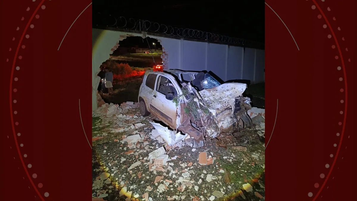 Motorista de carro morre após atropelar cavalo que invadiu rodovia e atravessar muro de subestação de energia, no Paraná