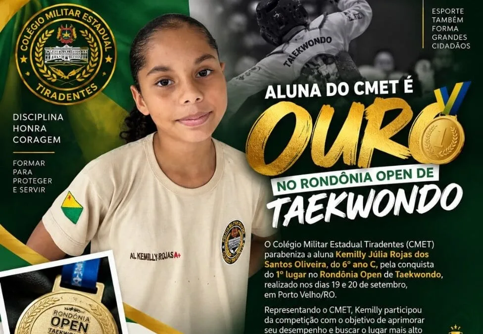Aluna de colégio militar do Acre conquista ouro no Rondônia Open de Taekwondo