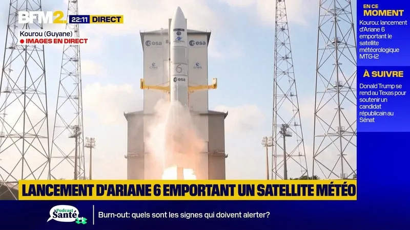 Kourou: décollage de la fusée Ariane 6 emportant un satellite météorologique européen