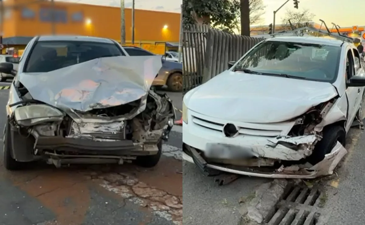 Acidente entre dois carros termina com quatro feridos, veículos destruídos e trânsito intenso no Parolin, em Curitiba